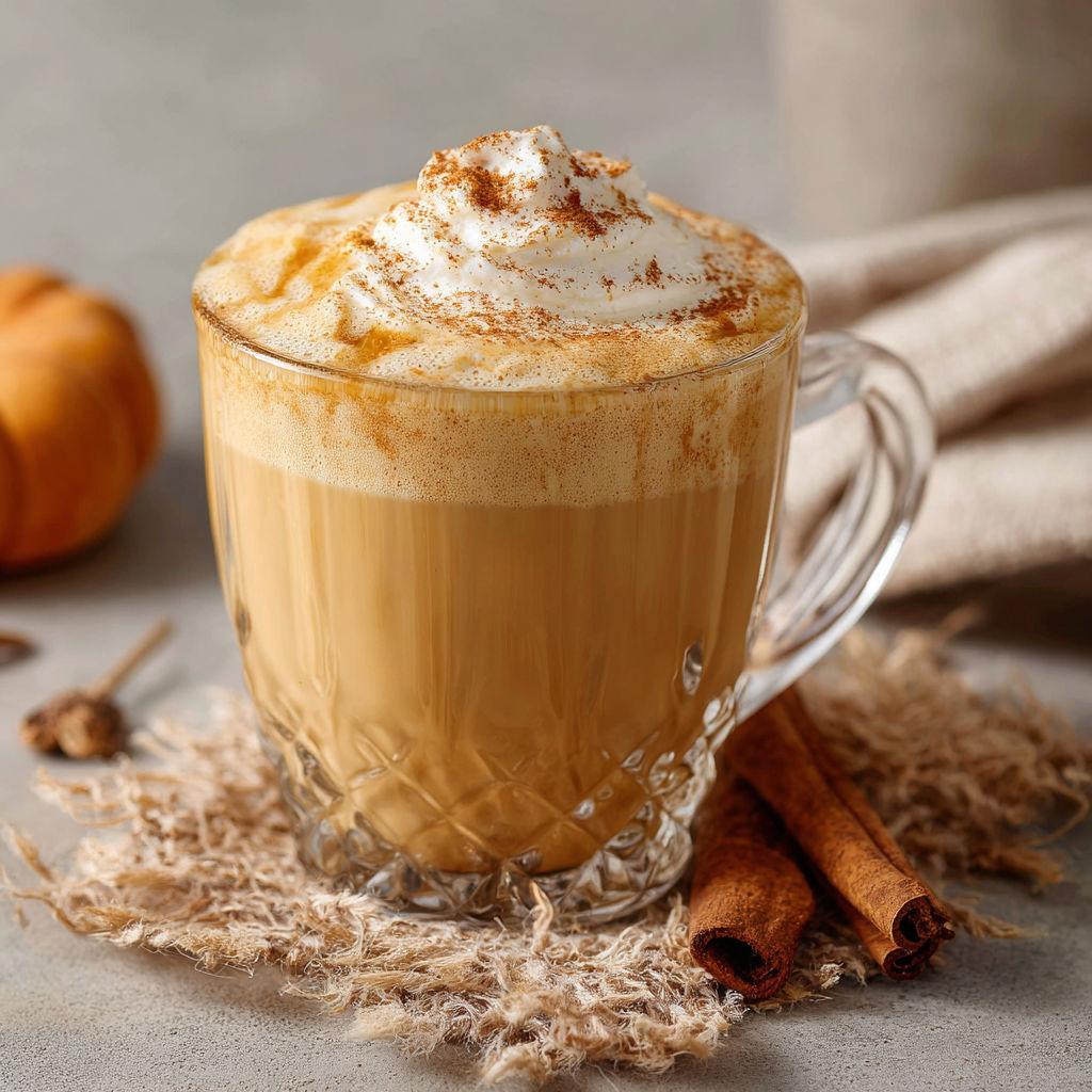 A glass of pumpkin spice milk with whipped cream on top.