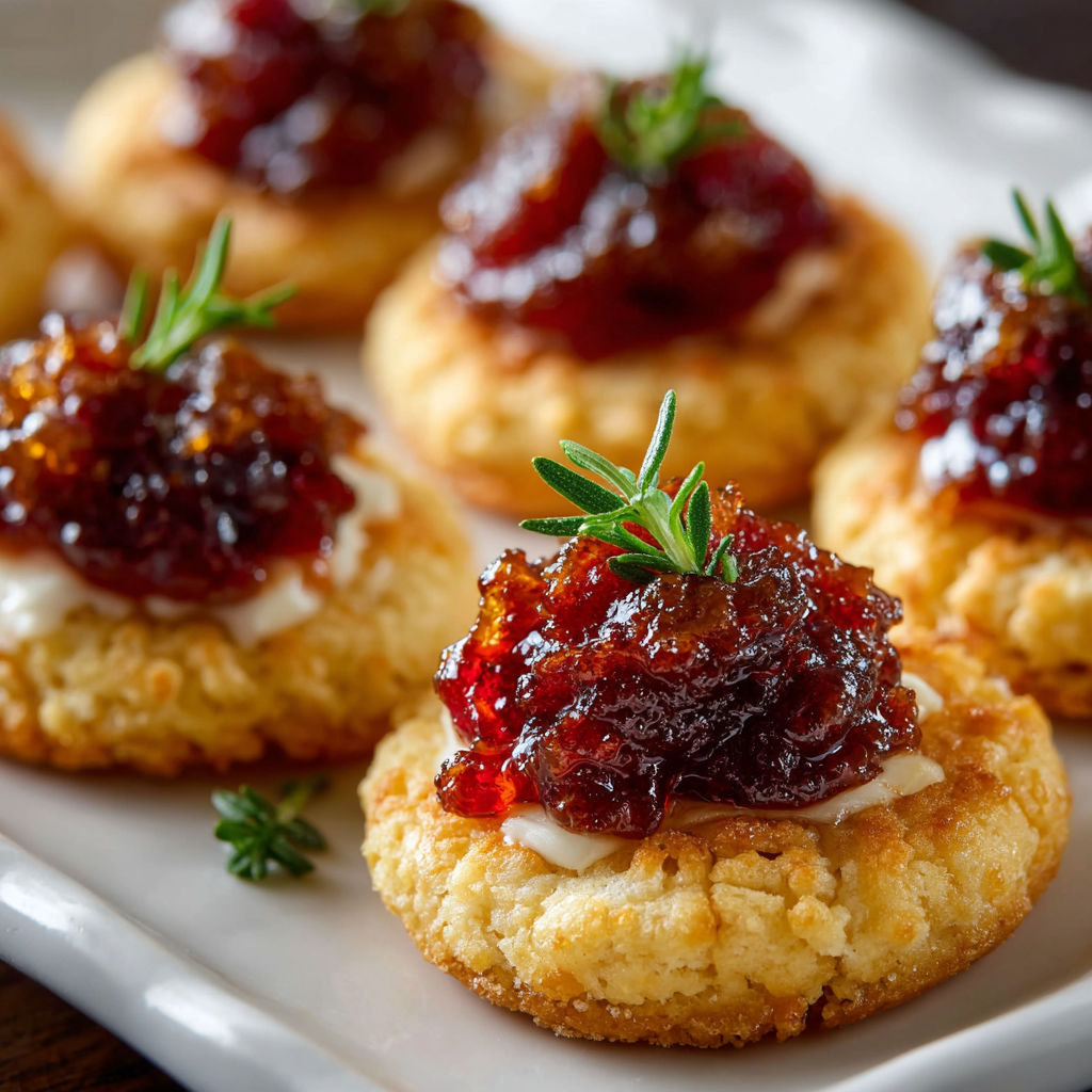 A plate of food with jelly on top.