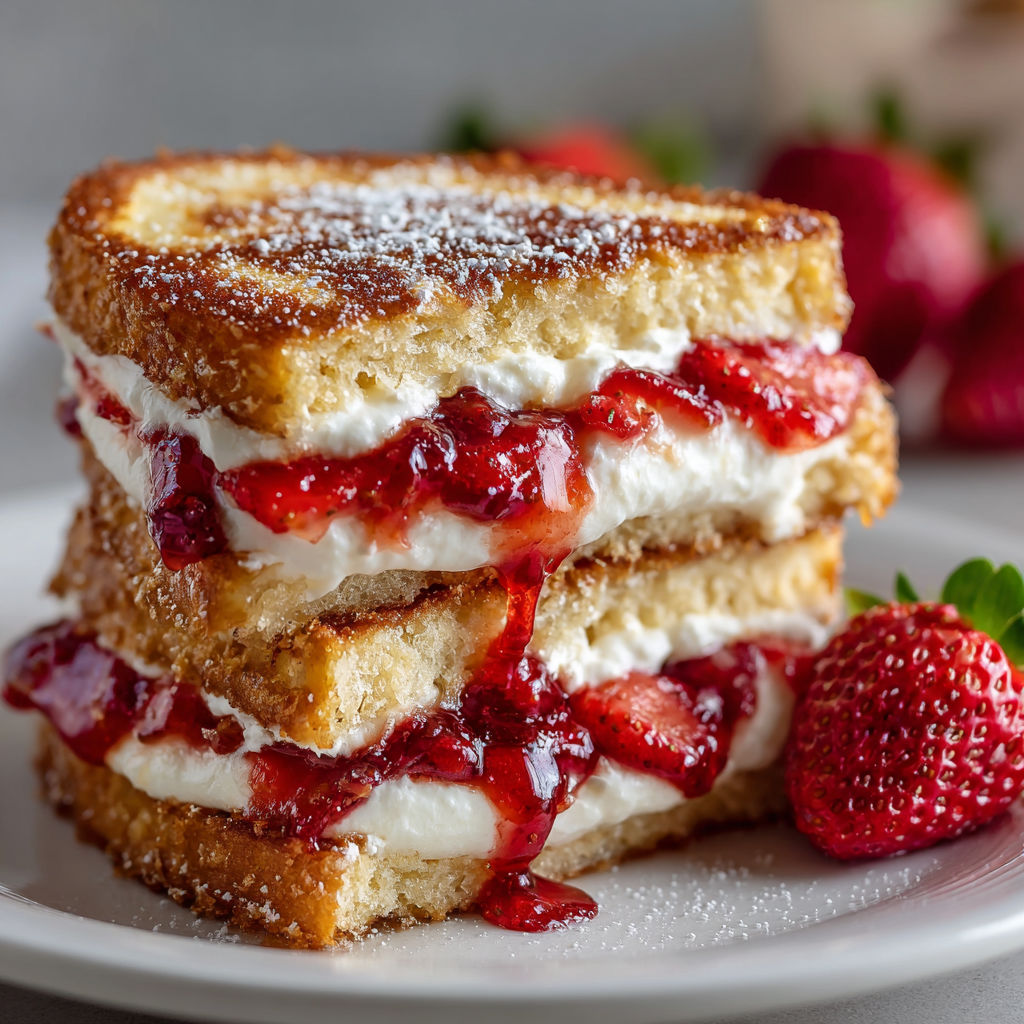 A plate of fried strawberry cheesecake sandwiches.
