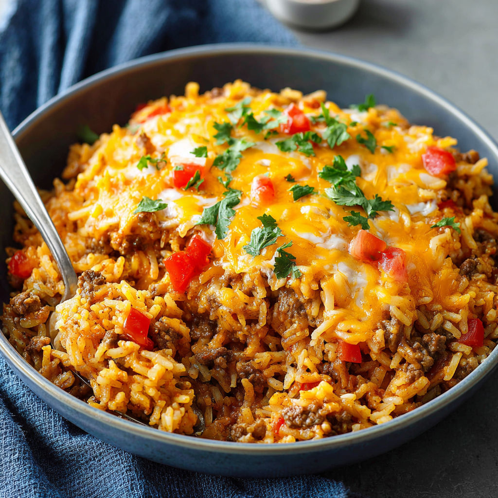 A bowl of food with rice and meat.