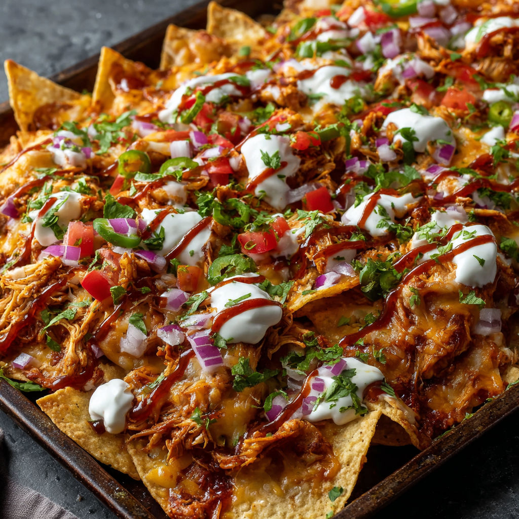 A delicious looking BBQ chicken nacho dish.