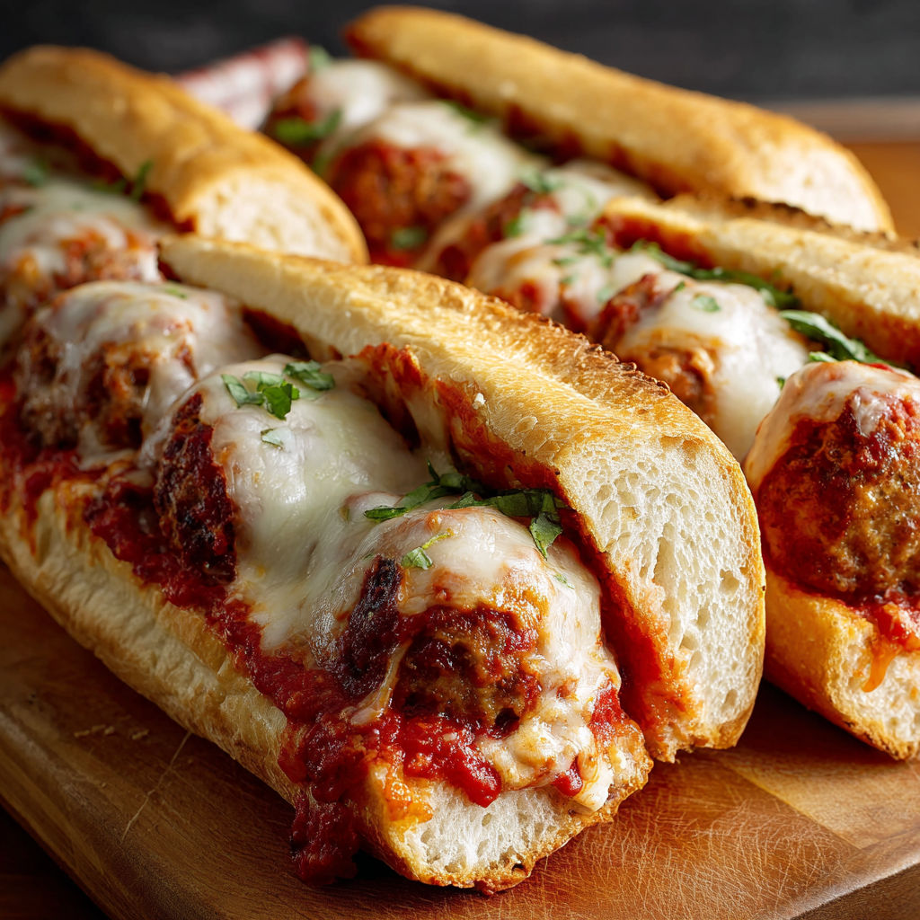A sandwich with meatballs and cheese.