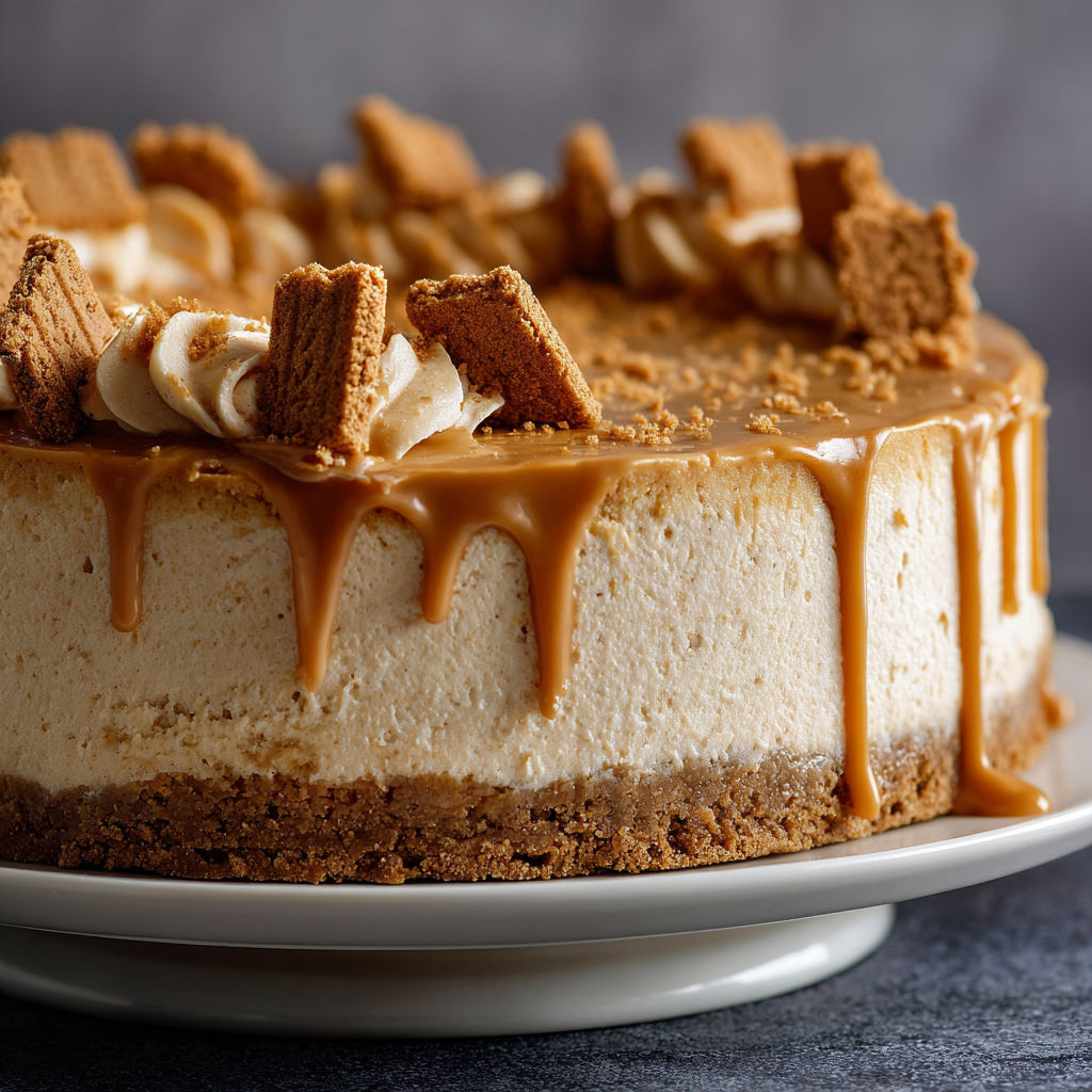 A slice of No-Bake Biscoff Cheesecake.