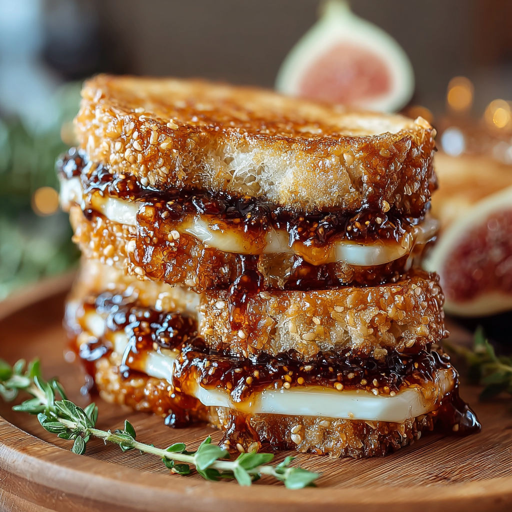 A stack of grilled fig jam sandwiches.