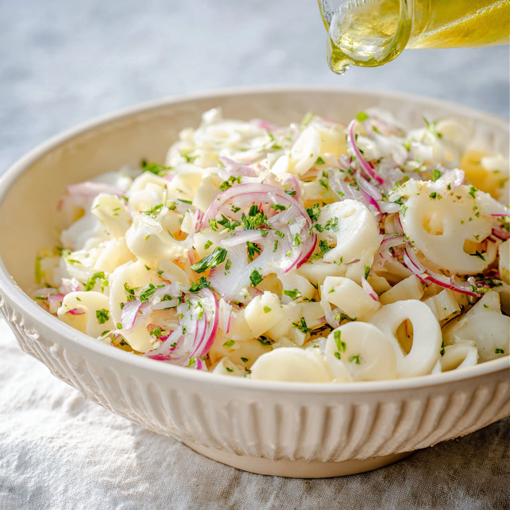 A bowl of hearts of palm salad.