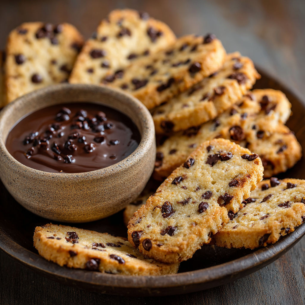 A plate of chocolate chip cookie dippers.