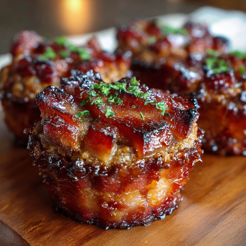Smoky bacon wrapped meatloaf cupcakes.