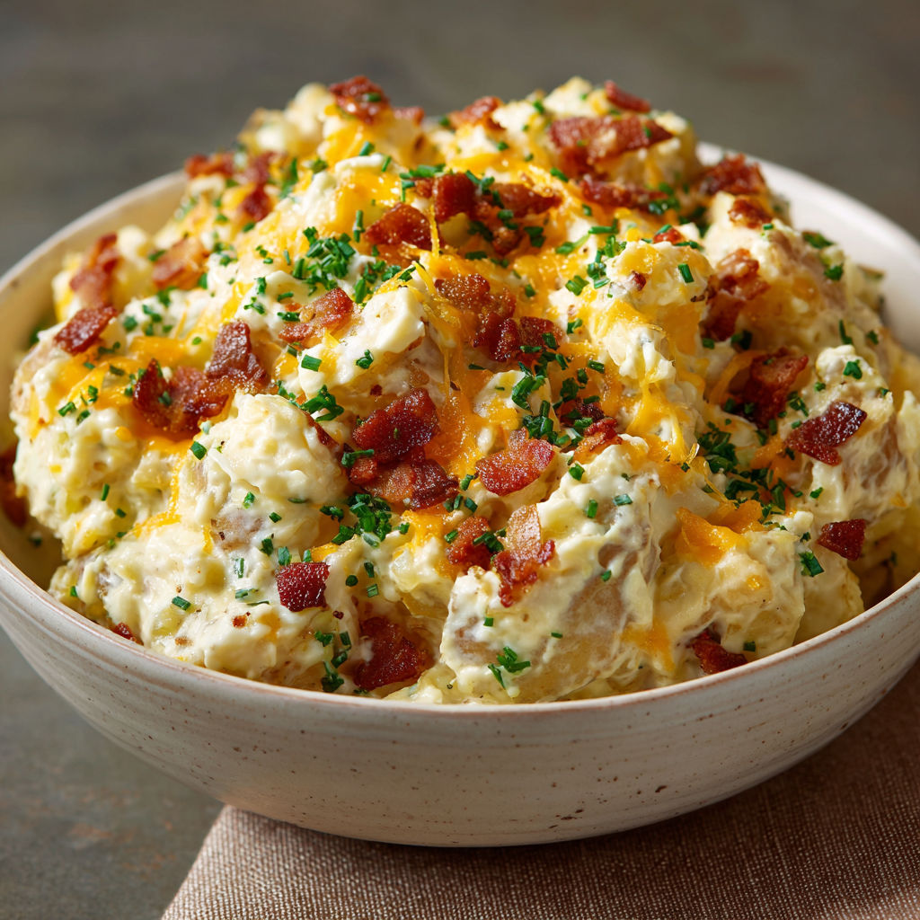 A bowl of bacon and cheese potatoes.