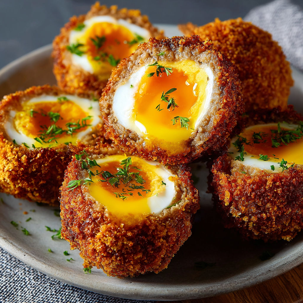 A plate of food with eggs and herbs.