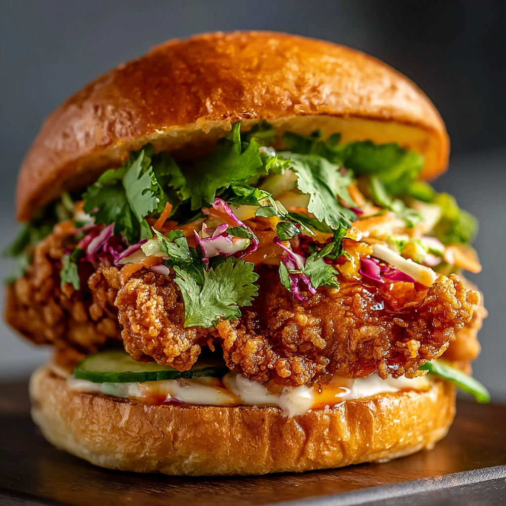 A sandwich with lettuce, carrots, and cilantro.