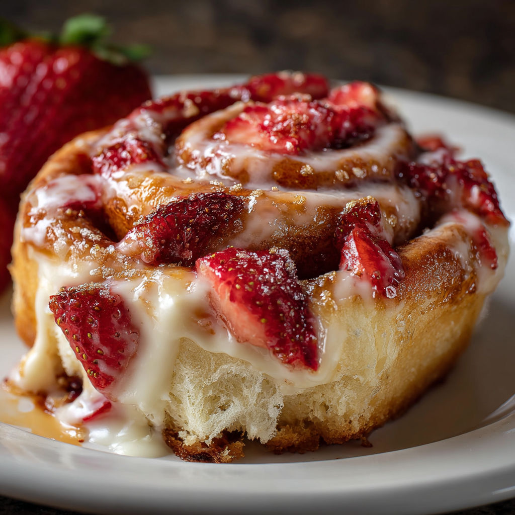 A plate of strawberry cheesecake cinnabon rolls.