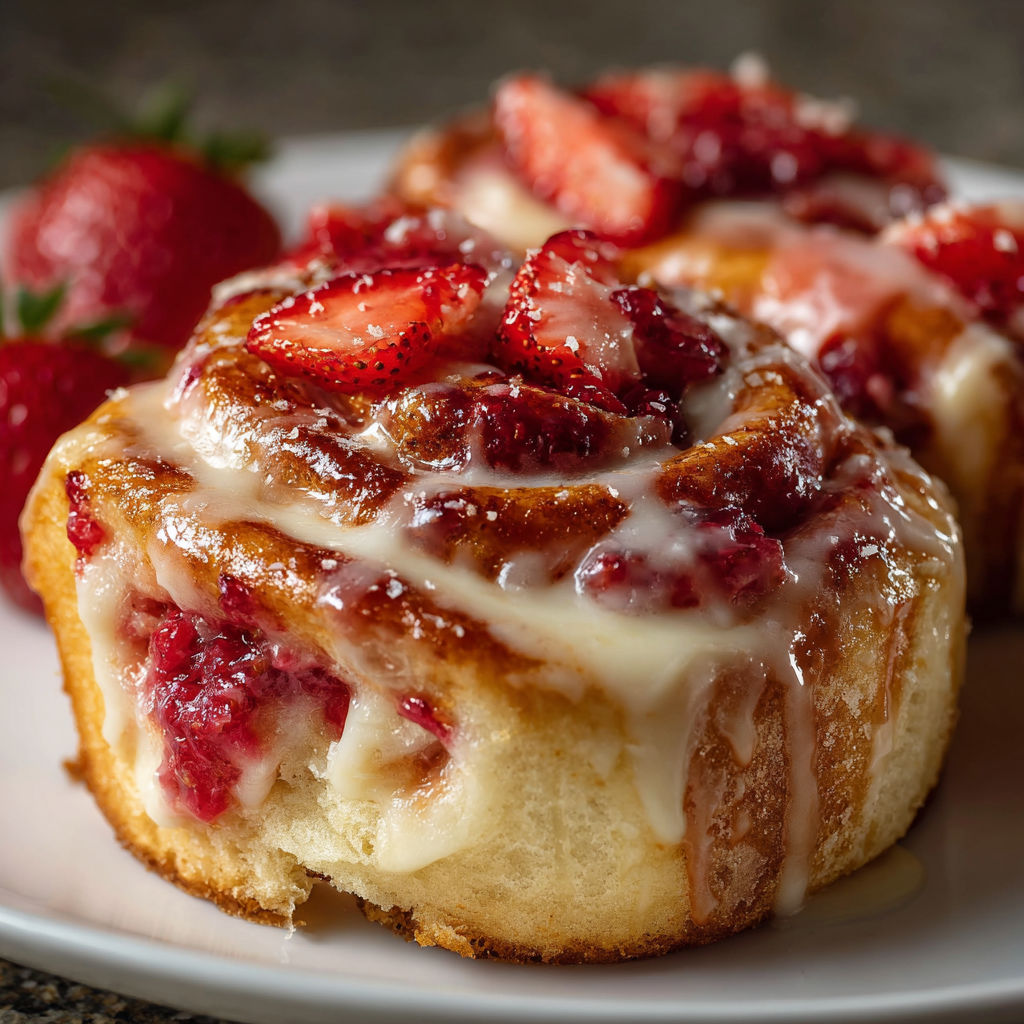 A plate of strawberry shortcake with strawberries on top.