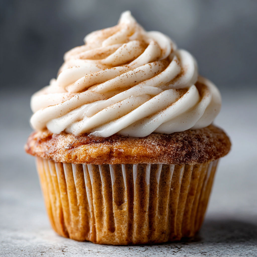 A cupcake with white frosting and cinnamon sprinkled on top.