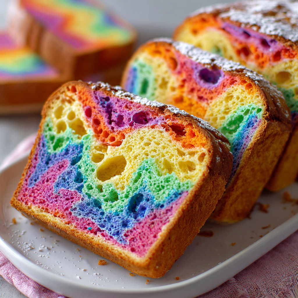 A slice of rainbow bread on a plate.