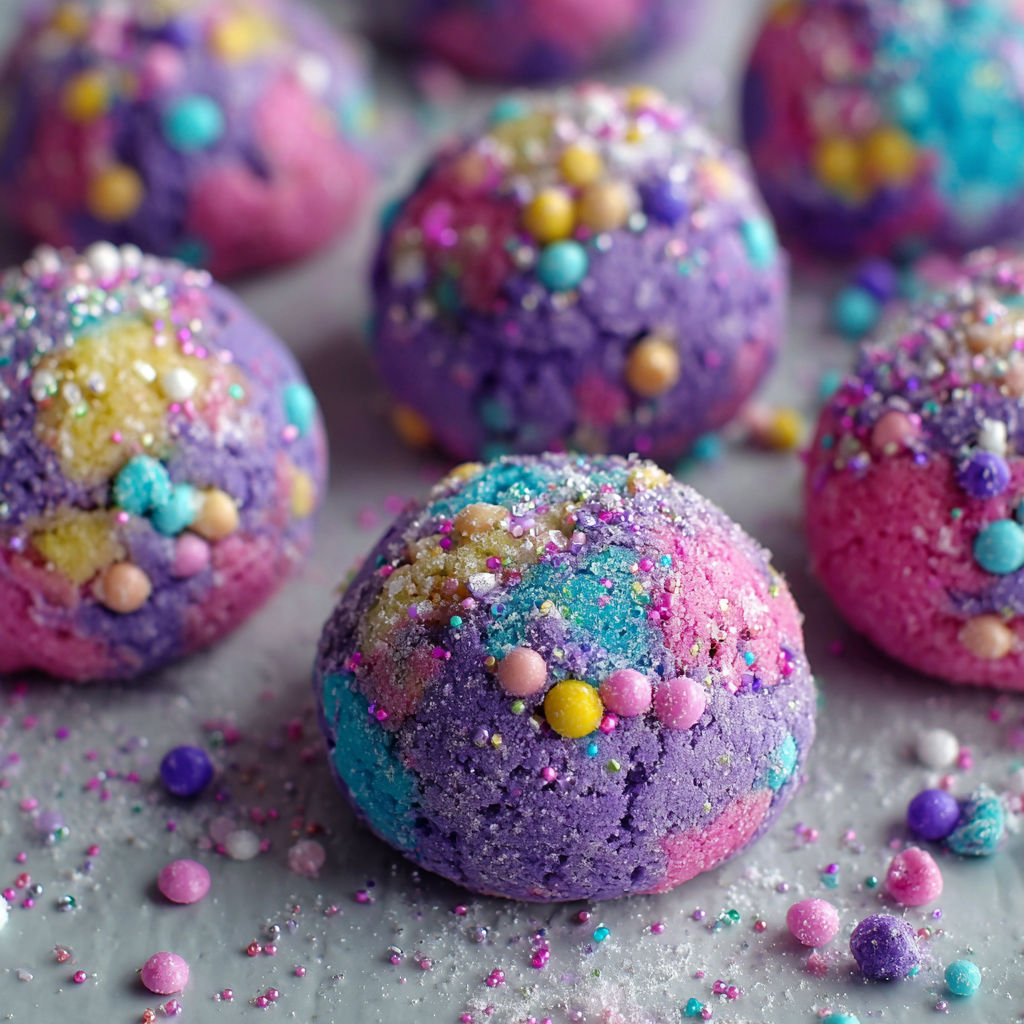 A pile of colorful unicorn poop cookies.