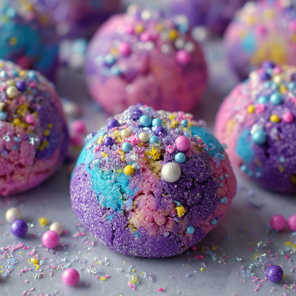 A pile of colorful unicorn poop cookies.