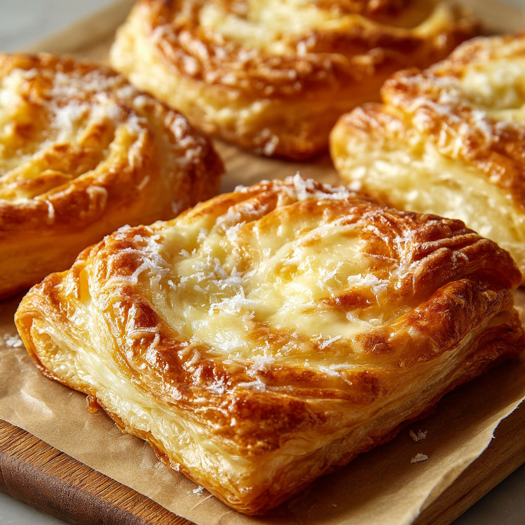 A pastry with a flaky crust and cheese filling.