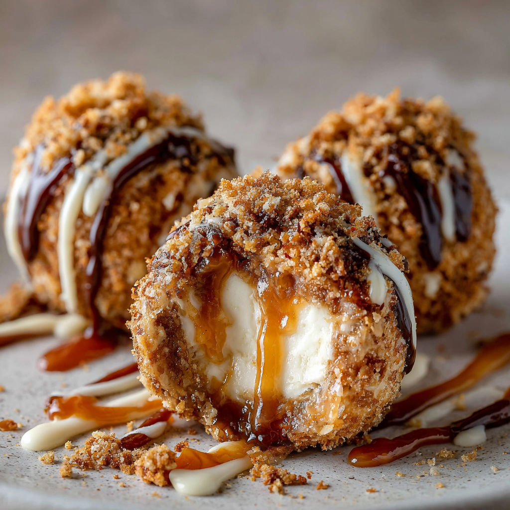 A plate of food with a sauce drizzled over it.