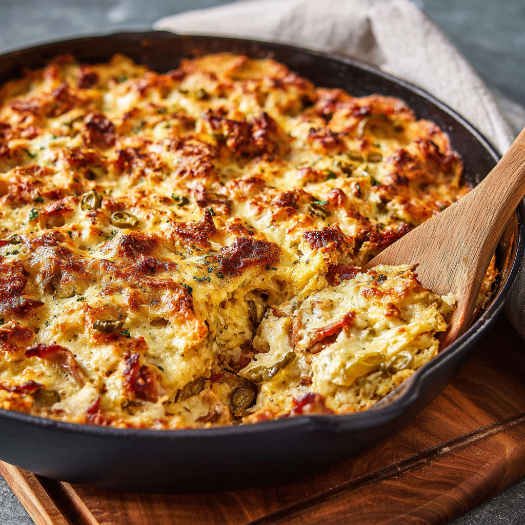A pan of food with a wooden spoon in it.