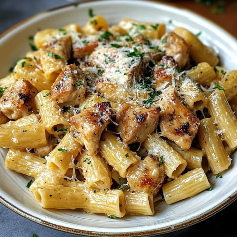 Garlic Chicken Rigatoni with Creamy Parmesan Sauce