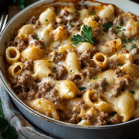 Warm and Cheesy Beef Pasta Shells Bake