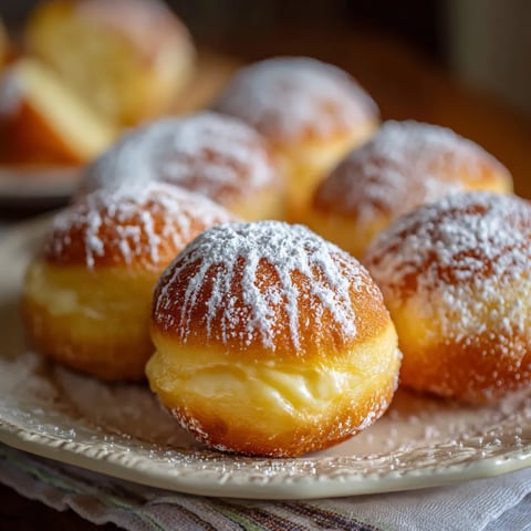 A plate of powdered sugar donuts.
