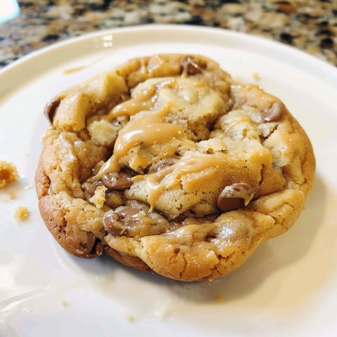 A cookie with caramel on top.