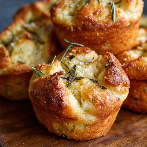 A stack of garlic rosemary focaccia muffins.
