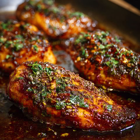 A pan of hot honey baked chicken.