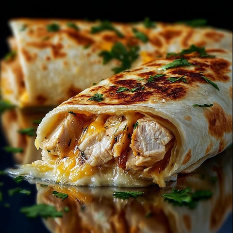 A cheesy chicken garlic wrap.