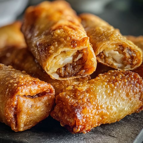 Golden brown egg rolls on a plate.