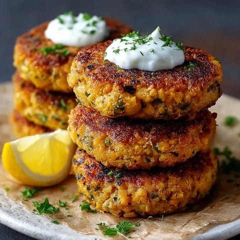 Three stacked patties of Mediterranean Lemon Chickpea.