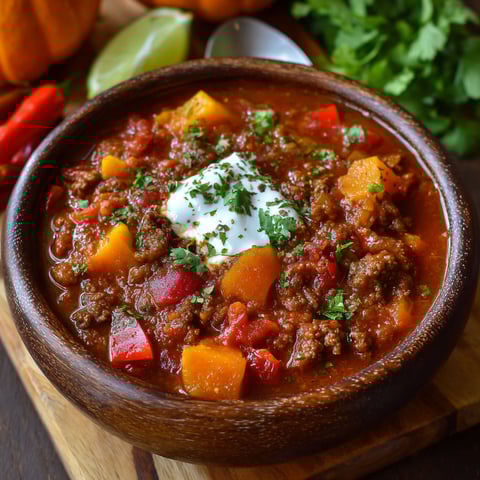 A bowl of chili with a dollop of sour cream on top.