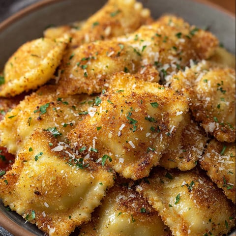 A bowl of fried ravioli.
