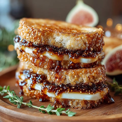 A stack of grilled fig jam sandwiches.