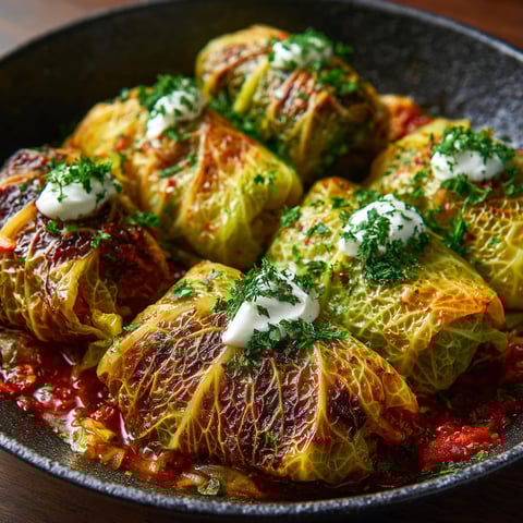 A plate of stuffed cabbage rolls.