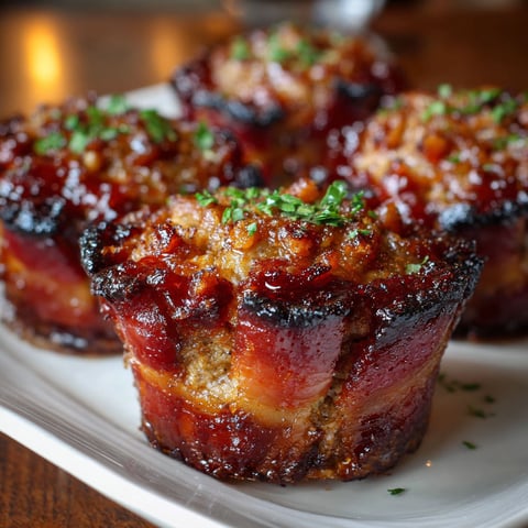 A plate of smoky bacon wrapped meatloaf cupcakes.