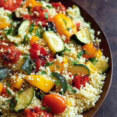 A bowl of roasted vegetable couscous.