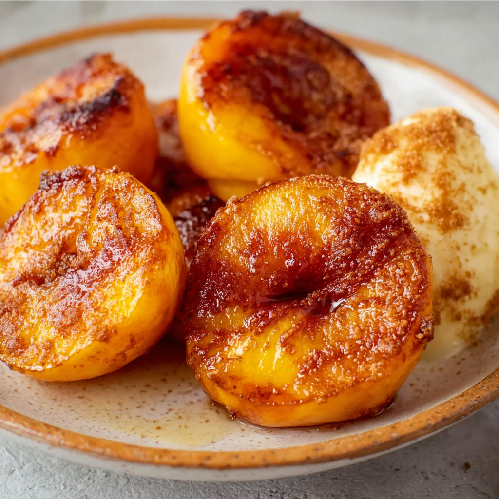 A plate of peaches with cinnamon on top.
