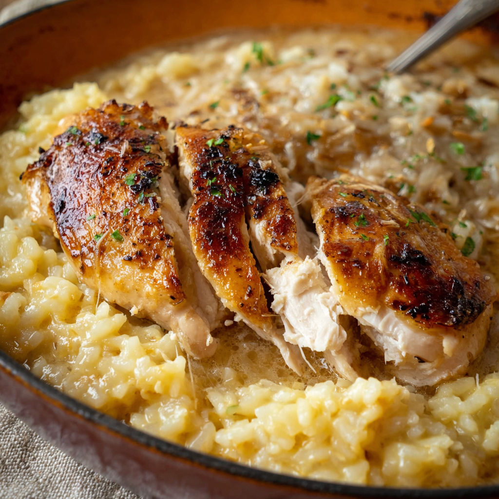 A bowl of food with chicken and rice.