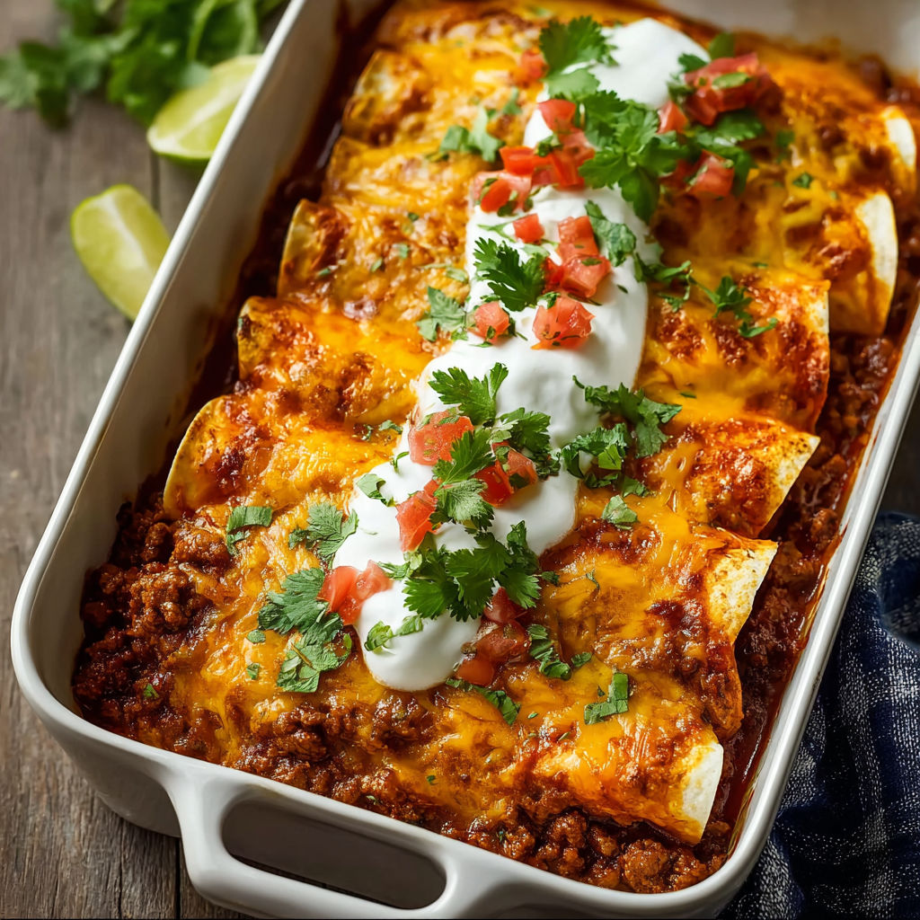 A dish of Mexican food with a dollop of sour cream on top.