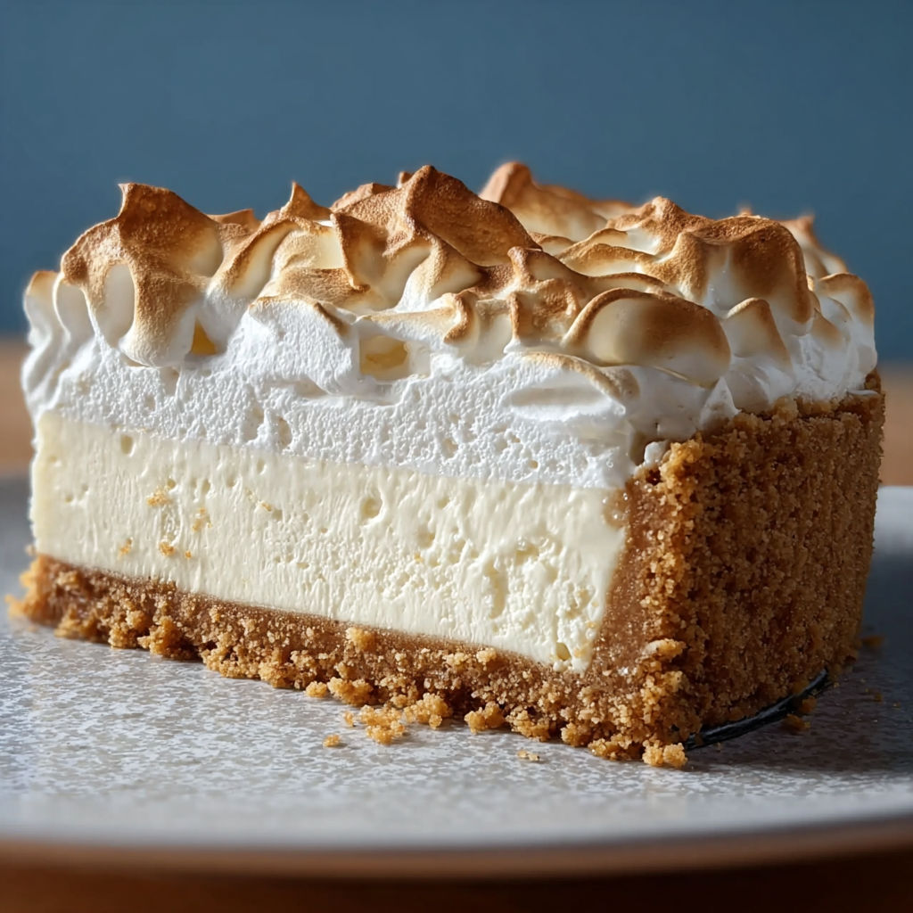 A slice of marshmallow whip cheesecake.