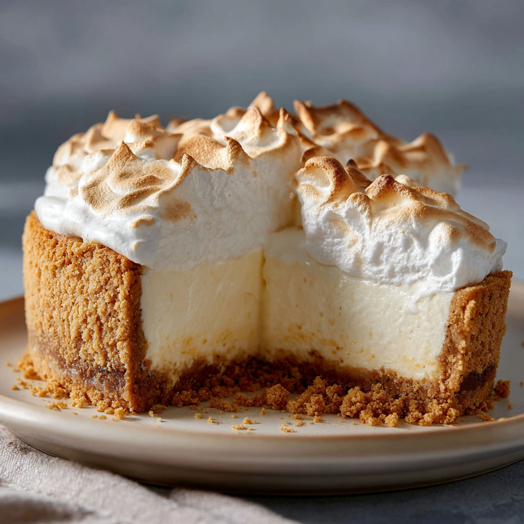 A slice of cake with white frosting and marshmallows on top.