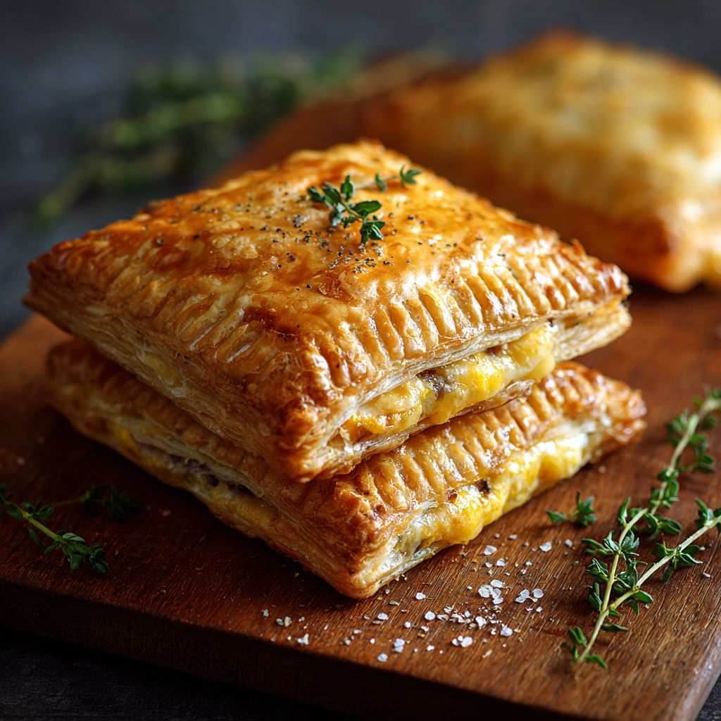 A stack of three cheese and herb filled pastries.
