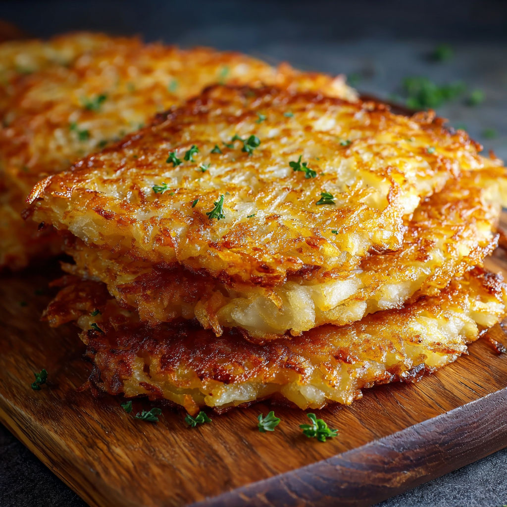 A stack of three pancakes with green herbs on top.