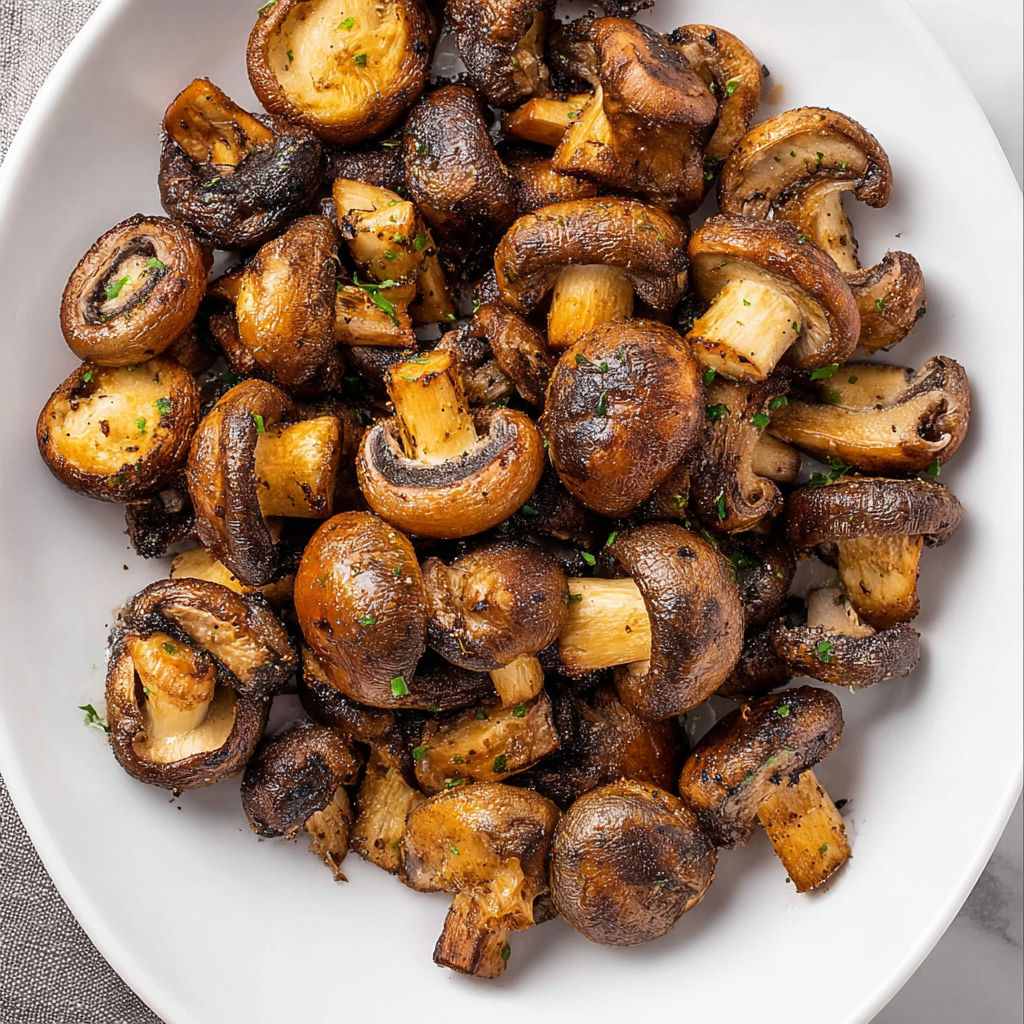 A white plate with a bowl of mushrooms.
