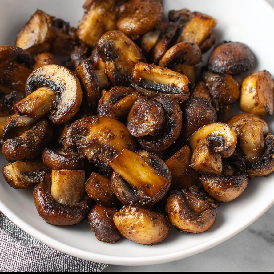 A bowl of mushrooms with a blackened appearance.