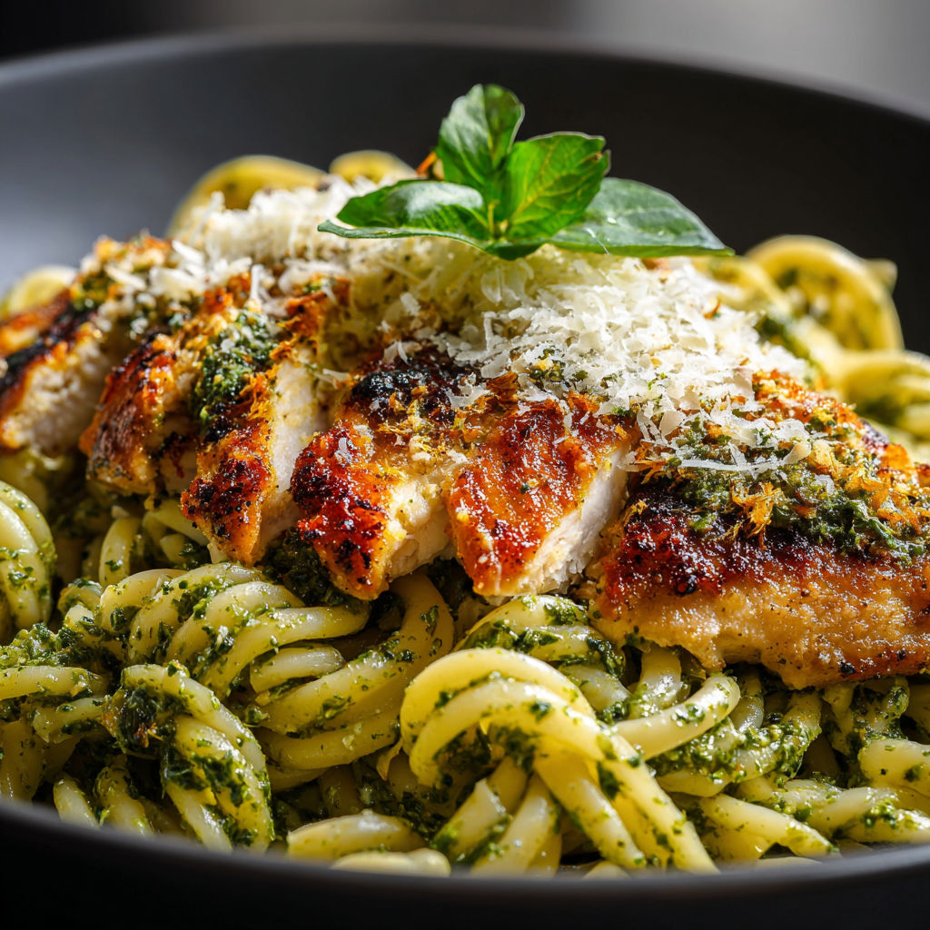 A plate of food with chicken and pasta.