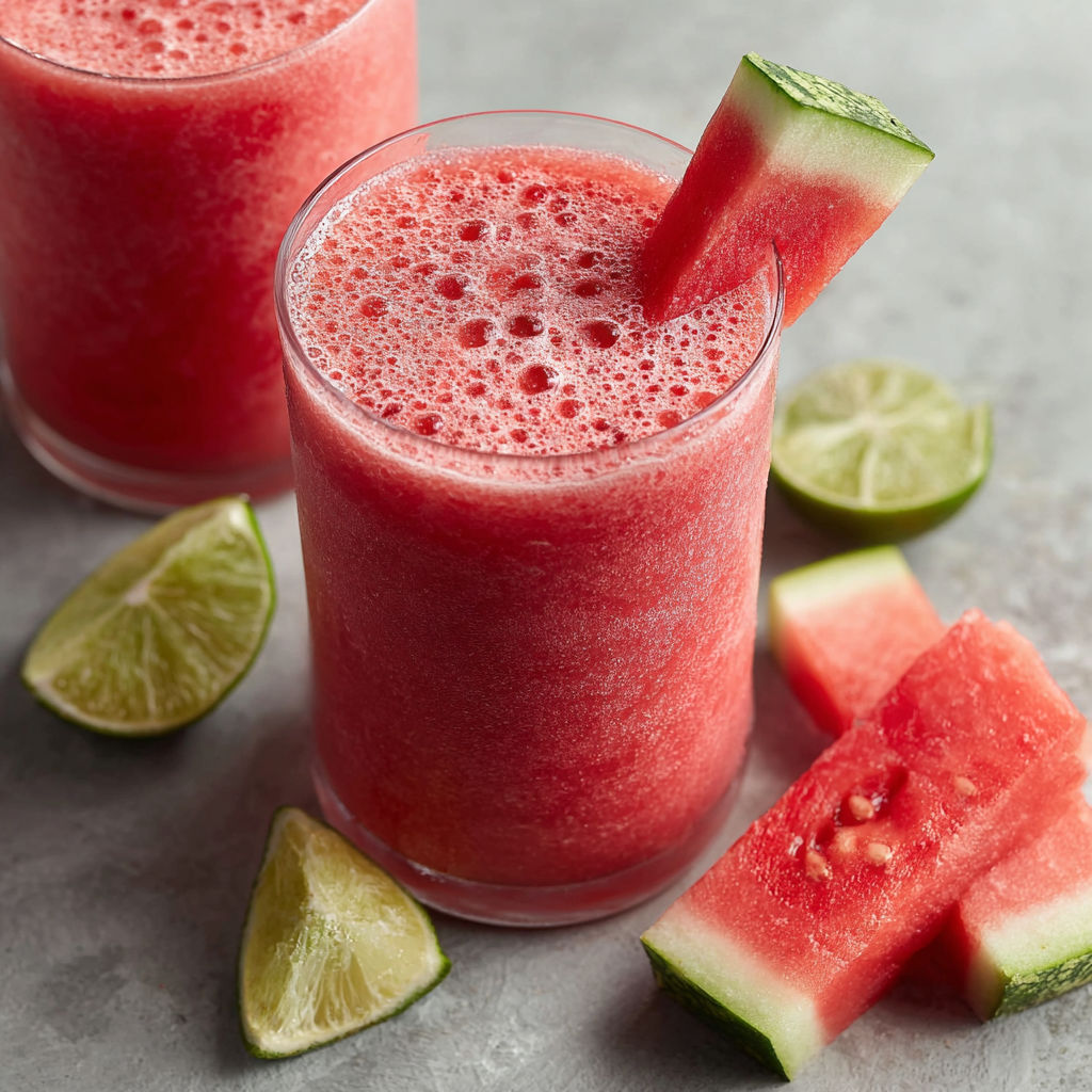 Two glasses of watermelon smoothie.