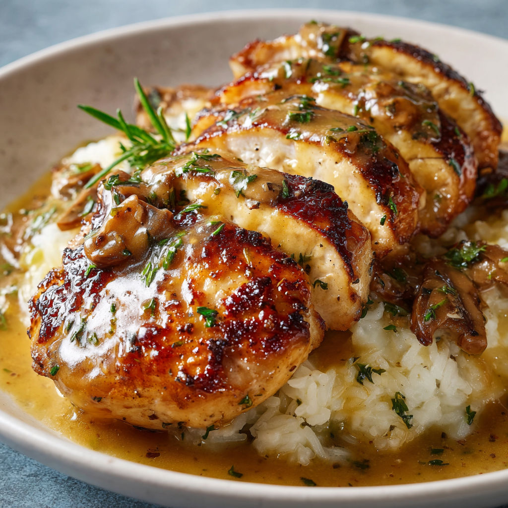 A plate of food with rice and chicken.